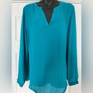 Adrianna Papell Teal V-Neck Blouse